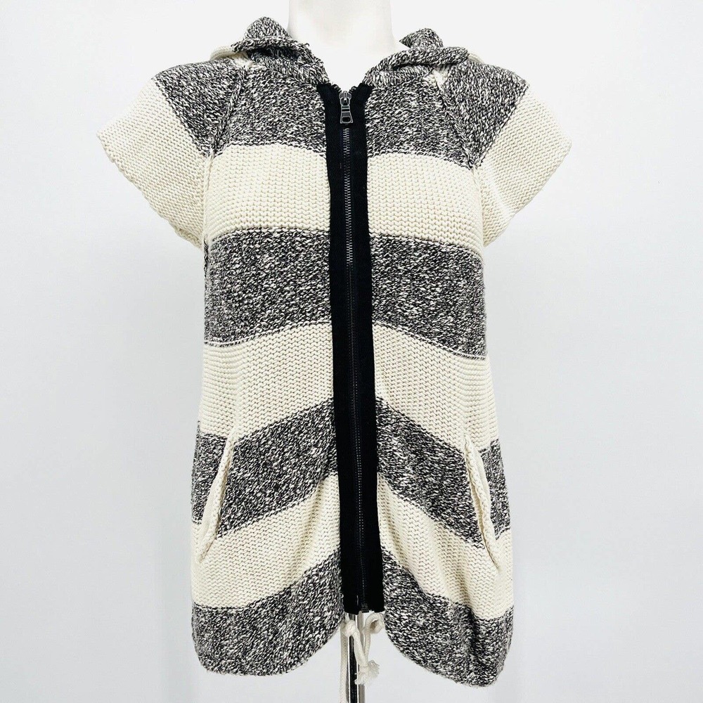 Free People Ivory Gray stripe Regatta Full Zip Hoodie Stripe jacket Cotton M